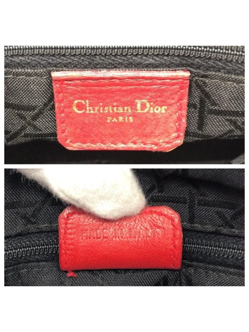 Dior Vintage Lady Cannage Red Gold Leather Handbag